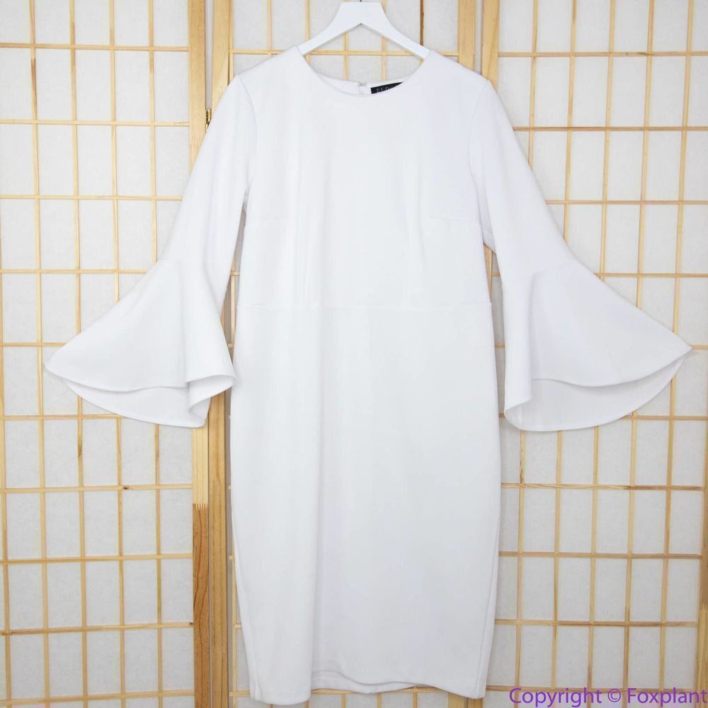 Eloquii White Midi Dress with Flared Sleeves - Picture 3 of 15